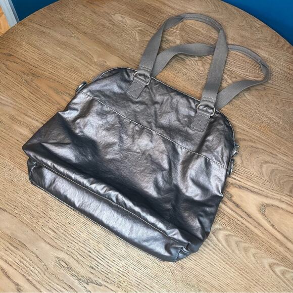 Kipling Doris Croc Embossed Handbag Purse Tote Metallic Silver Gray - Picture 2 of 10